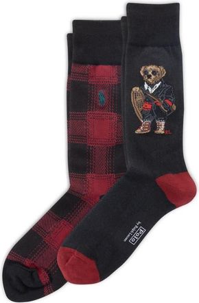 Polo Ralph Lauren Holiday 2-Pack Assorted Polo Logo & Bear Socks in Black at Nordstrom, Size 10-13