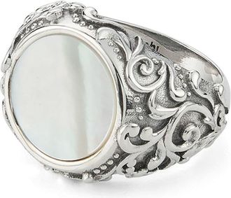 Emanuele Bicocchi Arabesque MoP stone ring - unisex - Sterling Silver/Mother of Pearl - 19