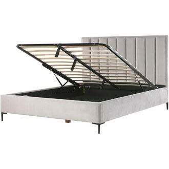 Beliani Beliani - Cama En Terciopelo Gris 180 X 200 Cm Con Almacenamiento Cabecero Acolchado Patas De Metal Negro Sezanne