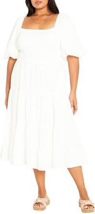 City Chic Ariella Tiered Cotton Midi Dress in Ivory at Nordstrom Rack, Size 14W