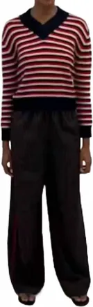 Rosie Assoulin Striped V Neck Sweater In Red/ Blue