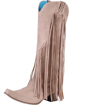 Generic Womens Mid Calf Boots Plus Size Winter Chunky Heel Fringe Tall High Heel Boots Fashion Western Boots(Khaki, 4.5)