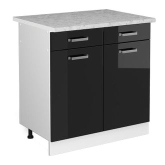 Vicco Mobiletto base per cucina R-Line, Nero lucido, 80 cm, PL Marmo, Vicco