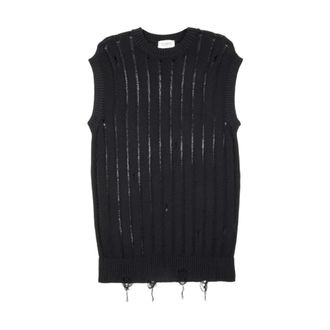 Laneus Sleeveless Knitwear, male, Black, Size: L Ripped Vest