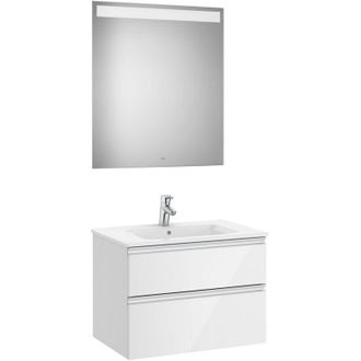 Roca Roca - Pack Mueble Base Blanco De 2 Cajones + Lavabo Central + Espejo Led The Gap
