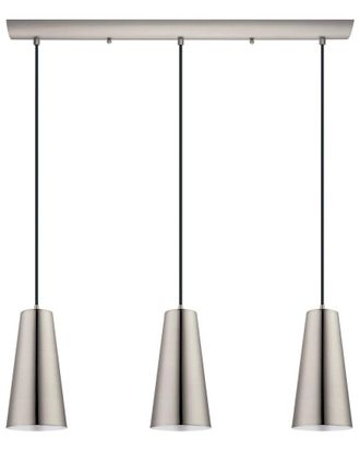 Eglo Eglo Pratella 3 Light Linear Pendant With Matte Nickel Finish & Matte Nickel Cone Shaped Metal Shades