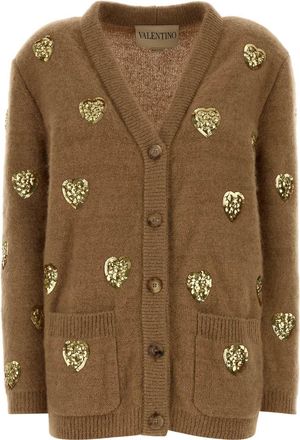 Valentino Garavani Womens Camel Mohair Blend Oversize Cardigan - Tan Wool - Size Small