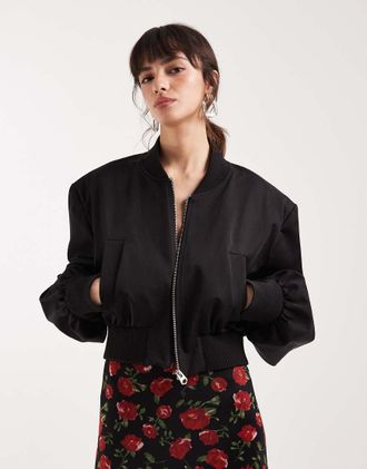 Asos Giacca bomber corta nera con spalline imbottite-Nero