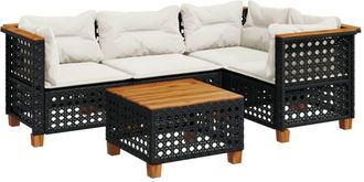 vidaXL Vidaxl - Set De Muebles De Jard&iacute;n 5 Pzas Y Cojines Rat&aacute;n Sint&eacute;tico Negro