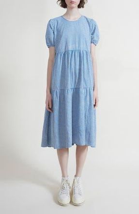 Denimist Tiered Cotton Midi Dress in Bright Blue Mini Gingham at Nordstrom Rack, Size X-Small