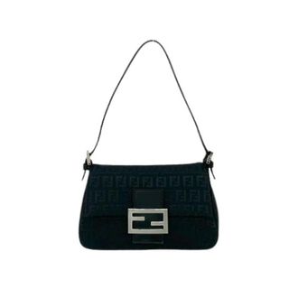 Fendi Pre-owned Shoulder Bags, female, Black, Size: ONE SIZE Pre-owned Mini Mamma Baguette Canvas Leather Handbag
