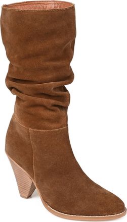 Journee Collection Womens Genuine Leather Syrinn Almond Toe Inside Zip Mid Calf Boots