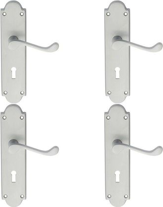 Loops 4x PAIR Victorian Scroll Handle on Lock Backplate 205 x 49mm Satin Chrome