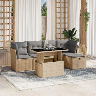 vidaXL Juego De Sof&aacute;s Jard&iacute;n Con Cojines 6 Pzas Rat&aacute;n Sint&eacute;tico Beige Vidaxl