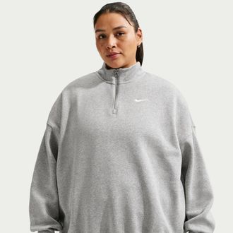 Nike Womens Nike Sportswear Phoenix Fleece Over-Oversized 1/4-Zip (Plus Size) in Grey | HJ0933-063