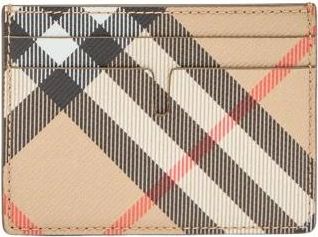 Burberry Check Kaarthouder - Heren - Portefeuilles - Beige - ONE Size - Katoen - Accessoires