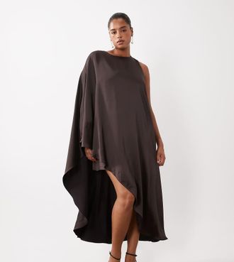 Forever New vestito mini in raso asimmetrico monomanica color cioccolato-Marrone