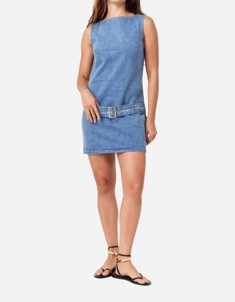 Habitual Sleeveless Belted Mini Dress In Blue