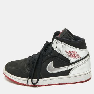 Air Jordan Jordan Silver/black Leather And Nubuck 1 Retro High Og Sneakers