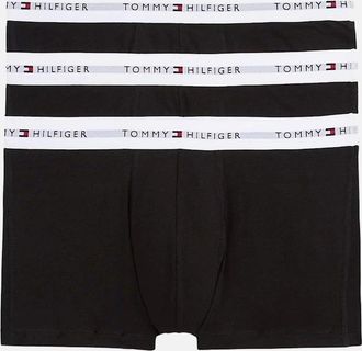 Tommy Hilfiger Mens 3-Pack Signature Cotton Boxer Trunks, Black w/ white waistbands - Size: 32/30/31