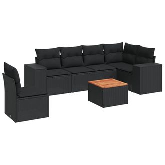 vidaXL Set Divani Da Giardino Con Cuscini 7pz Nero Polyrattan Vidaxl