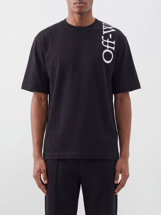Off-white Crewneck T-Shirt in Cashmere Blend with Contrast Logo and Dropped Shoulders