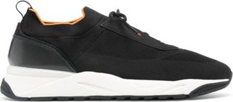 Santoni Gebreide Sneakers met Panelen - Heren - Sneakers - Zwart - 46 EU - Leer - Schoenen