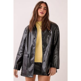 NASTY GAL Croc Vinyl Faux Leather Clean Jacket in Black at Nordstrom, Size 10