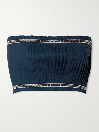 Emporio Sirenuse Crop Top Senza Spalline In Misto Cotone Con Pinces E Ricami Flavia - Blu