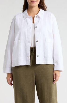 Eileen Fisher Classic Collar Organic Cotton & Organic Linen Jacket in White at Nordstrom, Size 3X