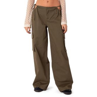 Edikted Carlo Low Rise Side Cutout Cargo Pants in Olive at Nordstrom, Size X-Small