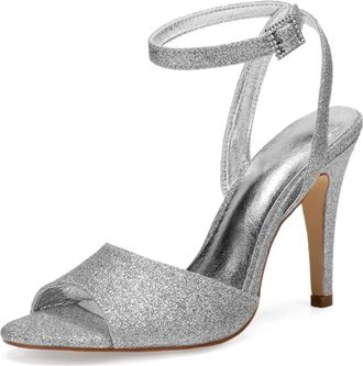 Generic Wedding Bridal Shoes Womens Wedding High Heels 10.5 Cm Bridal Open Toe Stiletto Sandals Formal Evening Prom Party Dress Shoes,Silver,7 UK
