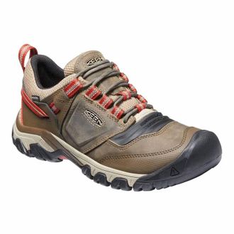 Keen Mens Ridge Flex Waterproof Hiking Sneakers In Timberwolf/ketchup