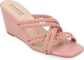 Journee Collection Baylen Braided Strappy Wedge Sandal in Blush at Nordstrom Rack, Size 8
