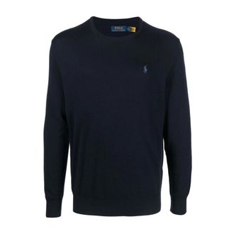 Polo Ralph Lauren Round-neck Knitwear, male, Blue, 2XL, Casual Long Sleeve Pullover Jumper