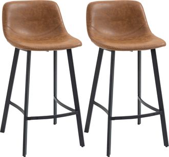 HOMCOM Industrial Bar Stools Set of 2 - Bar Chairs with Steel Legs - Brown | TJ Hughes