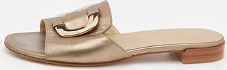 Stuart Weitzman Metallic Gold Leather Slide Sandals