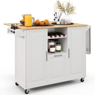Costway Costway Carrito De Cocina Isla De Cocina Con Encimera De Hoja Abatible Y 4 Ruedas Giratorias Carrito De Cocina Con Caj&oacute;n Profundo Estante Para Botella