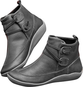 Generic Fall Ankle Boots for Women No Heel 2025 Orthopedic Shoes for Women Boots Womens Uk Wide Fit Lace up Side Zipper Retro Leather Booties Comfortable Slip