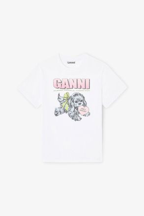 Ganni White Puppy T-shirt - Size XL Organic Cotton