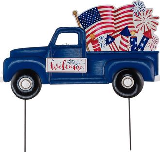Glitzhome Metal Patriotic Americana Truck Yard Stake or Wall Decor in Blue at Nordstrom, Size Medium