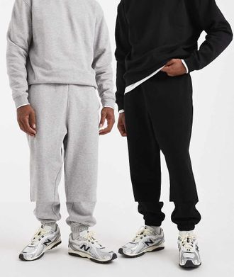 Asos Confezione da 2 joggers basic oversize nero e grigio m&eacute;lange-Multicolore