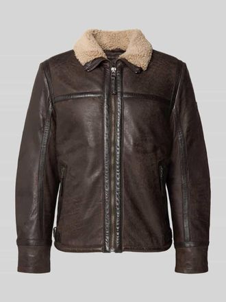 Gipsy Gipsy Lederjacke aus Schafsnappa mit Reißverschlusstaschen in Dunkelbraun, Größe XXXL