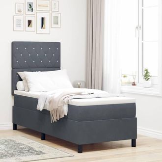 vidaXL Vidaxl - Letto A Molle Con Materasso Grigio Scuro 80 X 200 Cm Velluto