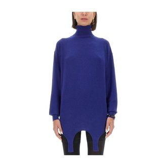 Saint Laurent Cashmere Knitwear, female, Blue, Size: S Turtleneck Garter Sweater