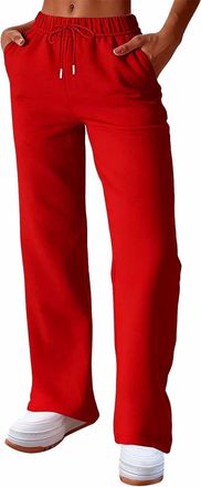 Generic Womens Wide Leg Joggers Fleece Lined Sweatpants with Pockets Loose Lounge Track Pants Elastic Waist Sports Gym Workout Trousers Red