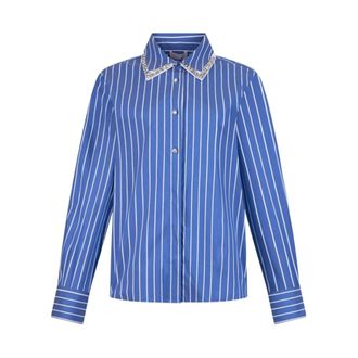 Liu Jo Shirts, female, Blue, Size: S Striped Shirt with Removable Embellished Collar
