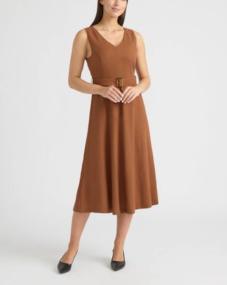 Ellen Tracy Womens Belted V-Neck Dress