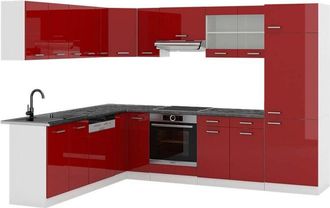 Vicco Cocina Esquinera R-line, Burdeos Brillo Intenso/blanco, 227 X 287 Cm, Et Antracita