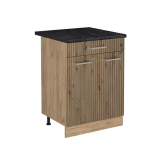 Vicco Mueble Bajo De Cocina R-line, Roble Artesanal/roble Dorado, 60 Cm Con Caj&oacute;n Encimera Antracita, Vicco